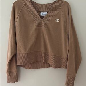 Champion Brown V-Neck Sweater Relaxed Fit